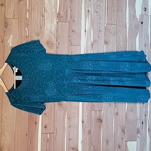 LuLaRoe Amelia Dress, Size L, Teal, Turquoise, Green, Geometric Roses